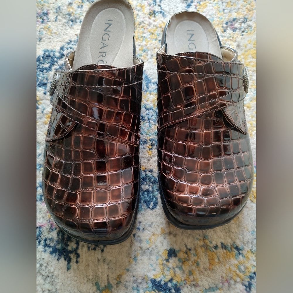 Ingaro Brown Croc Embossed Comfort Clogs Women’s Size 7M Slip On Mules - Picture 5 of 8
